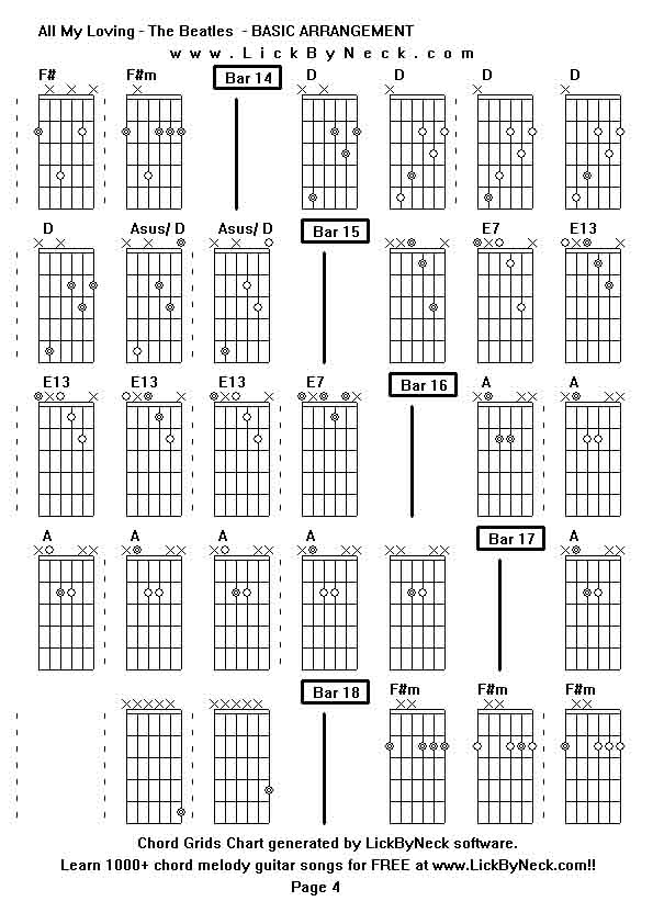 Chord Grids Chart of chord melody fingerstyle guitar song-All My Loving - The Beatles  - BASIC ARRANGEMENT,generated by LickByNeck software.